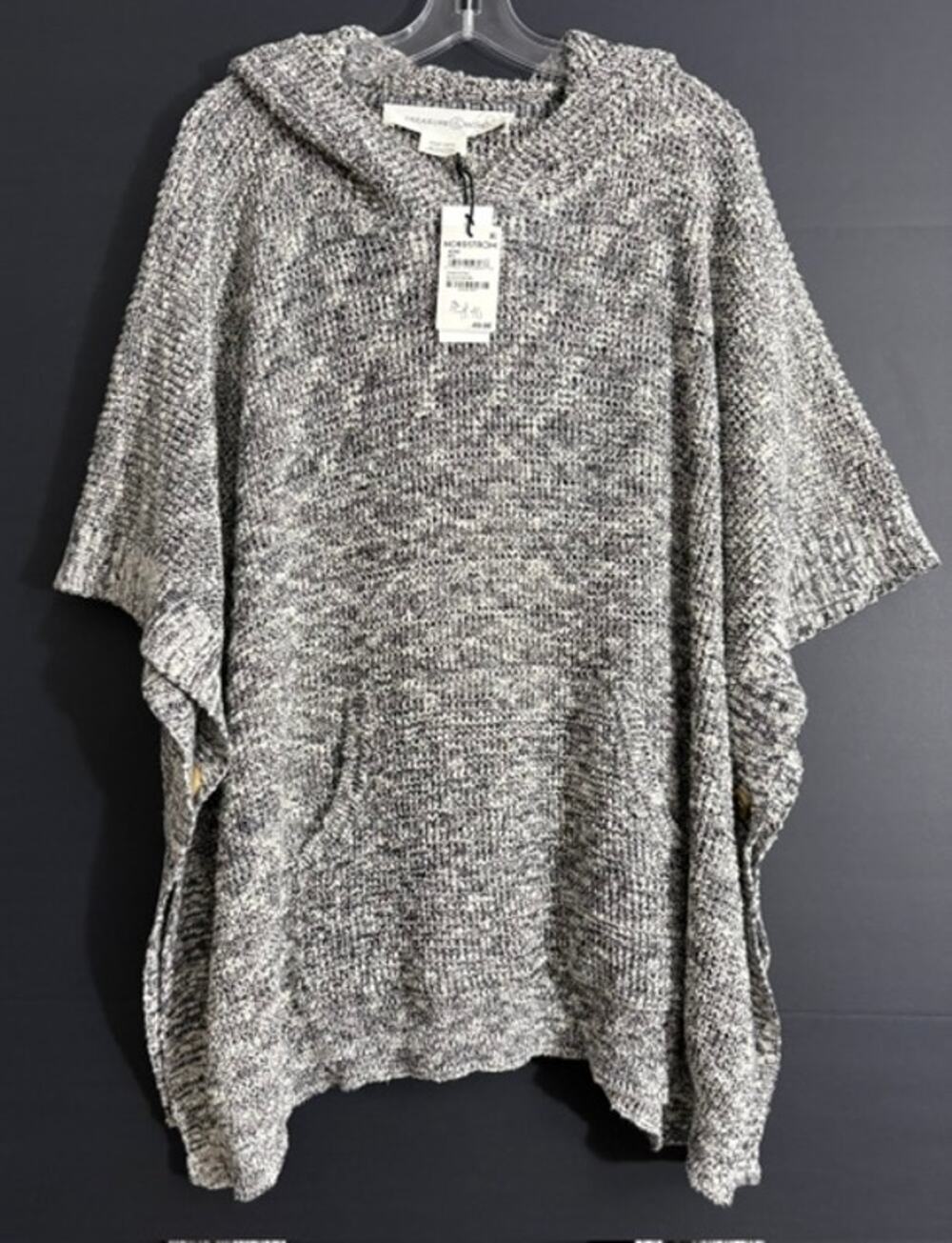Treasure & Bond Womens Hooded Poncho Sweater One Size Black Marl Knit NWT